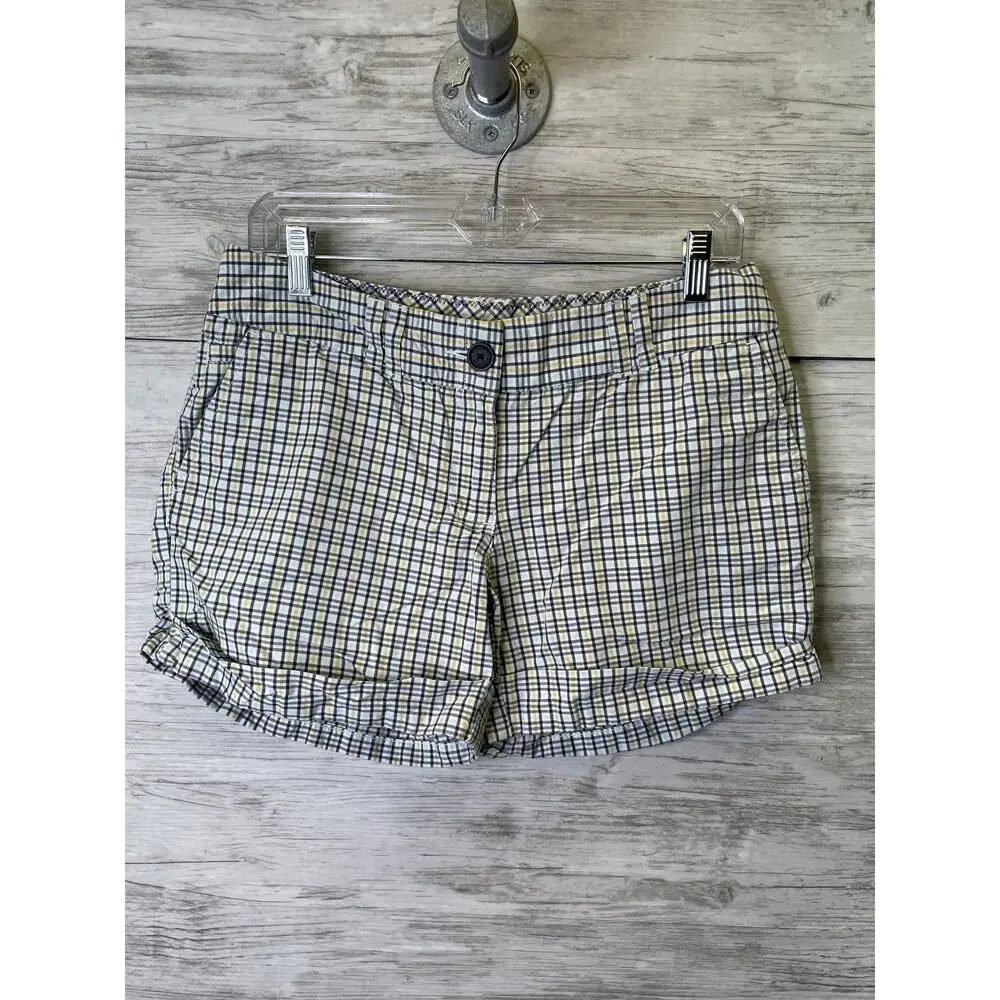 Tommy Hilfiger Shorts‎ Womens 4 Blue Yellow Plaid Cotton Casual Summer Pockets